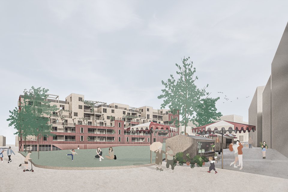 Architektur-Rendering Wohnquartier